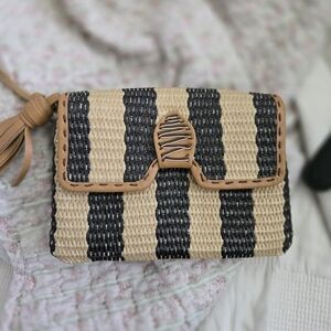 Henri Bendel Tan and Black Clutch with Wristlet